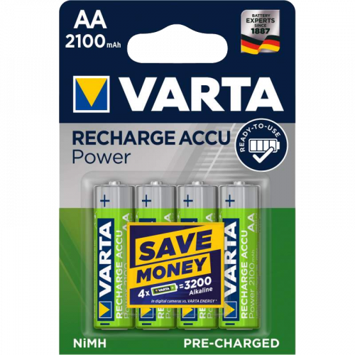 VARTA ACCU POWER rechargeables LR6/AA - Pack de 4 Piles Alcalines 1100 mAh